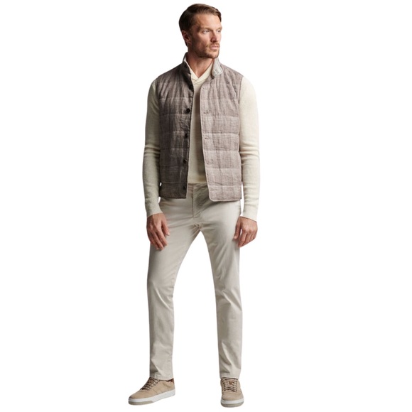 Peter Millar Crown Crafted Summer Journeyman Plaid Linen Wool Vest in Argil - Picture 6 of 15